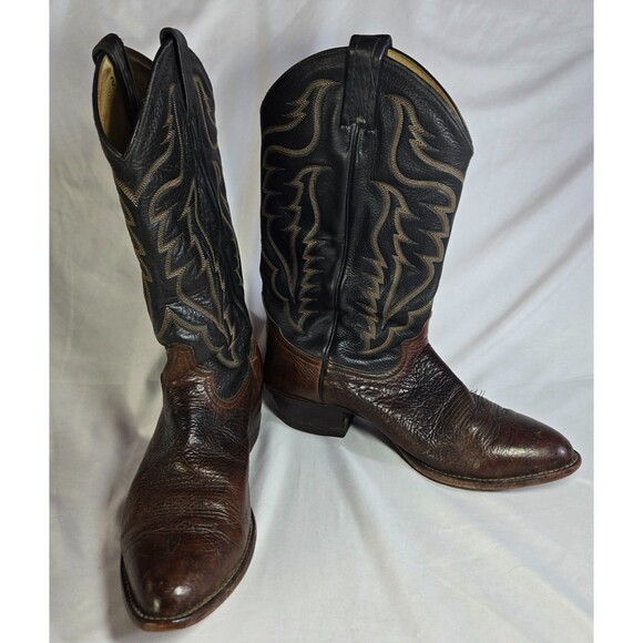Tony Lama Chocolate Taurus Shoulder Leather Cowboy Boot Men 10.5 D Medium Width - Picture 1 of 16